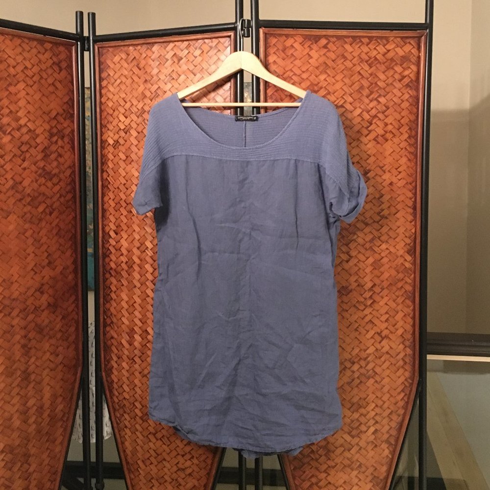 Lungo L’Arno Periwinkle Blue 100% Linen Burnout Dress Italy XS
